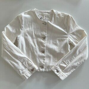 NWT Abercrombie & Fitch / Collarless Denim Jacket cotton blend / cream / x-small